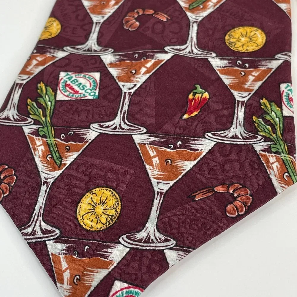 Tabasco Mens‎ SHRIMP COCKTAIL Necktie Imported Silk Burgundy USA Made